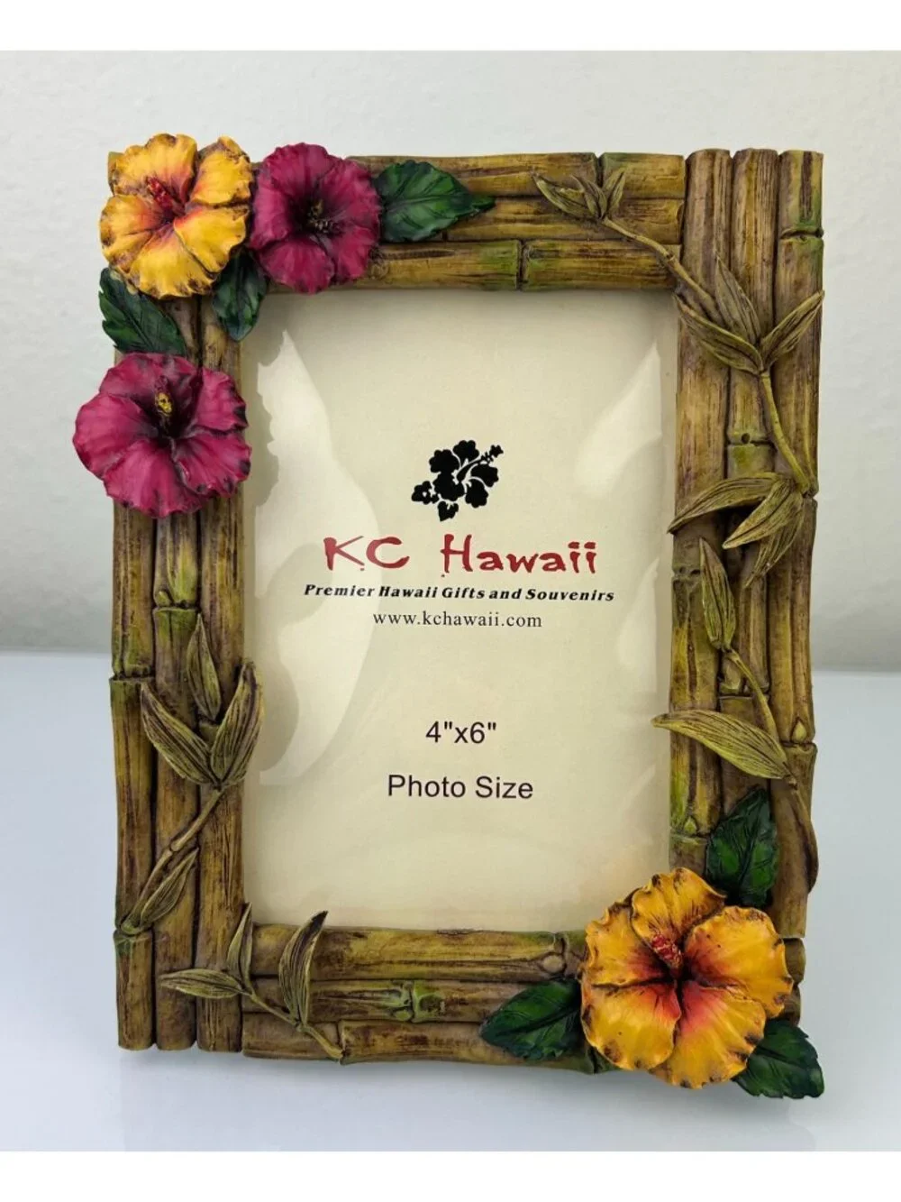 KC Hawaii Hibiscus Bamboo Hawaiian Picture Frame Resin 2004 VTG 4x6 Home Shelf
